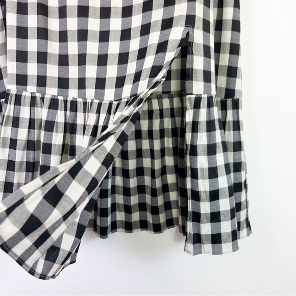 Feather & Bone Black & Cream Gingham Check Lightweight Midi Skirt Size L UK 14 - Picture 4 of 8